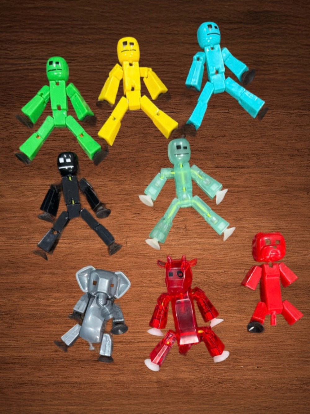 STIKBOT FIGURES BY ZING POSABLE JOINT/SUCTION CUP ON HANDS AND FEET. LOT OF 8 fi
